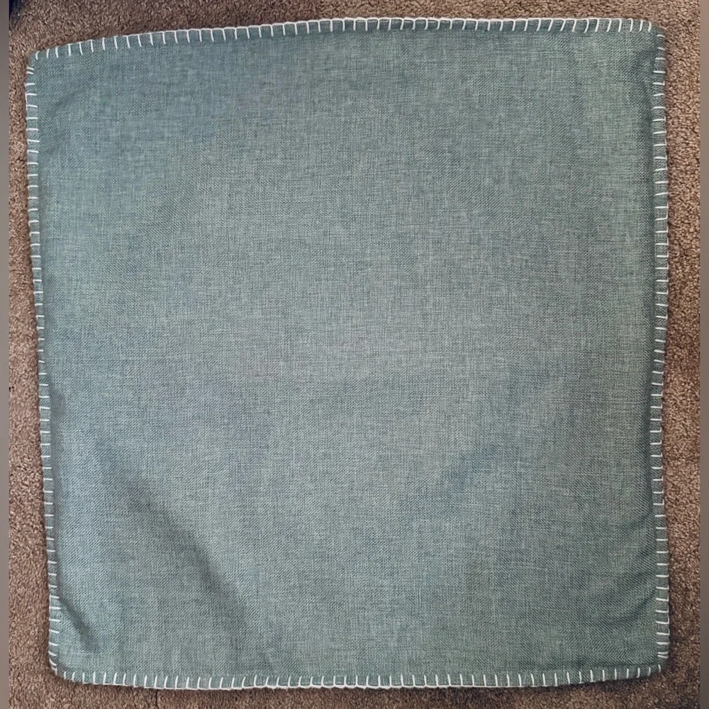 22 inch Pillow Cover textured linen look white stitching whipstitch